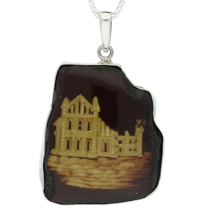 Carved Organic Sterling Silver Amber Abbey Rhombus Pendant