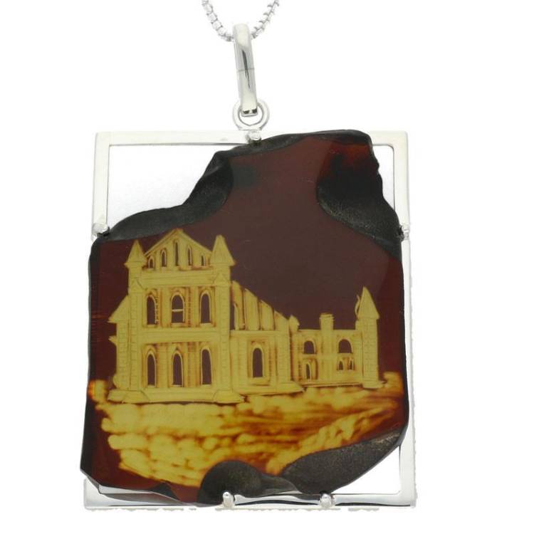 Carved Organic Sterling Silver Amber Abbey Surround Pendant