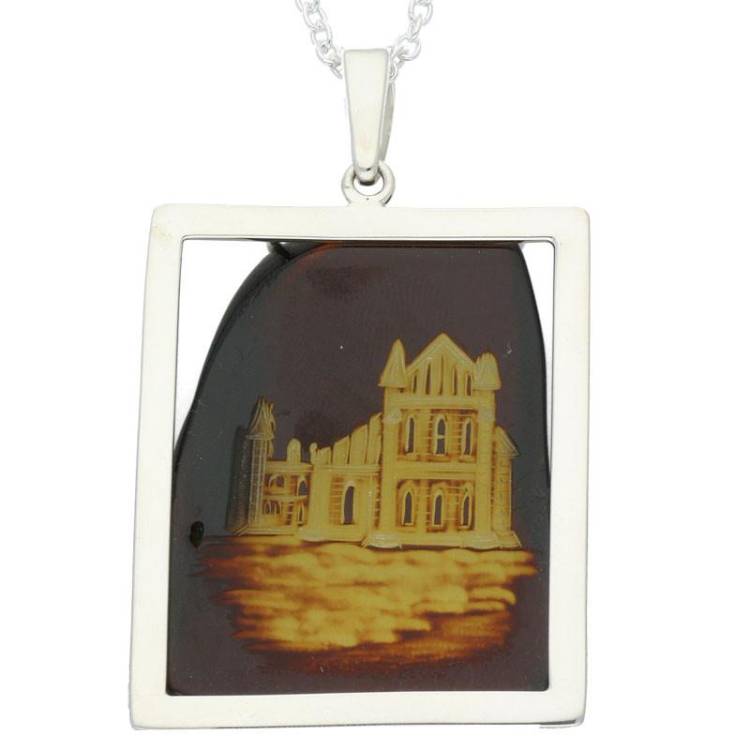 Carved Organic Sterling Silver Amber Abbey Pendant