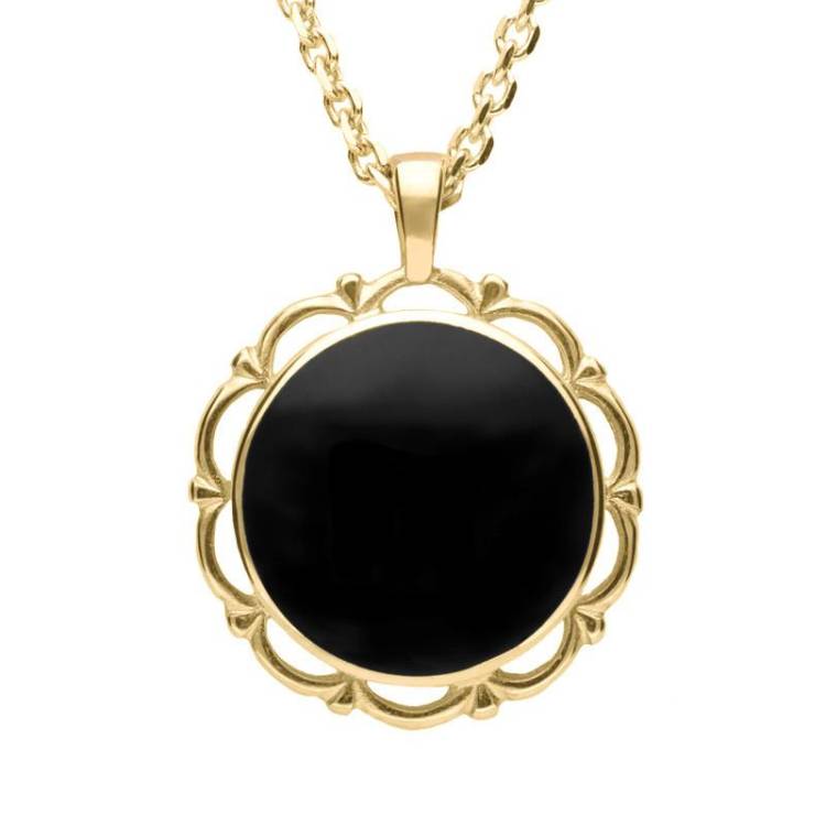 18ct Yellow Gold Whitby Jet Round Frill Necklace - Yellow Gold