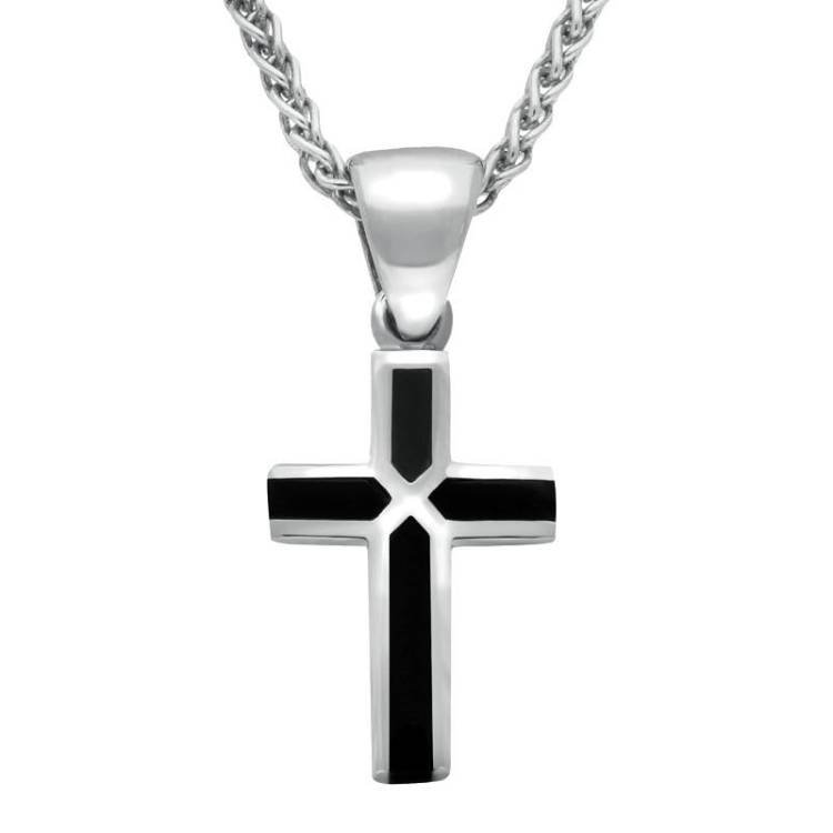 Sterling Silver Whitby Jet Cross Necklace - Silver
