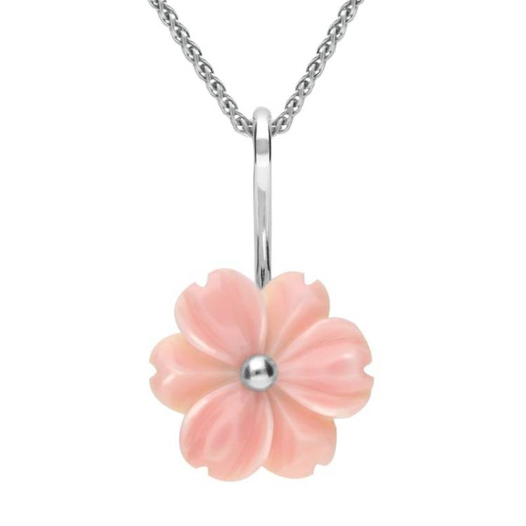 Sterling Silver Pink Conch Tuberose 18mm Dahlia Necklace - Silver