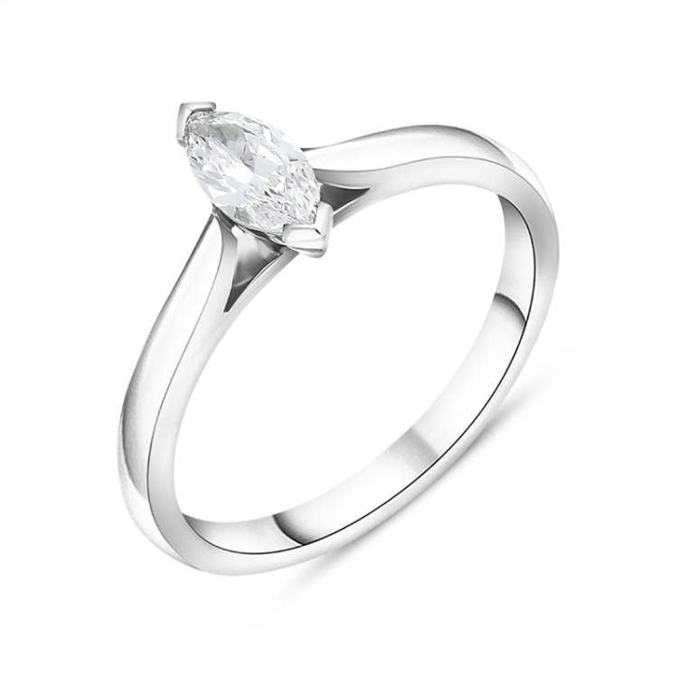 Platinum 0.33ct Diamond Marquise Cut Solitaire Ring - Silver