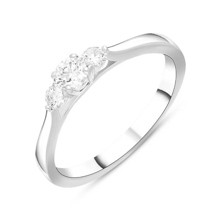 Platinum 0.35ct Diamond Three Stone Ring - Silver