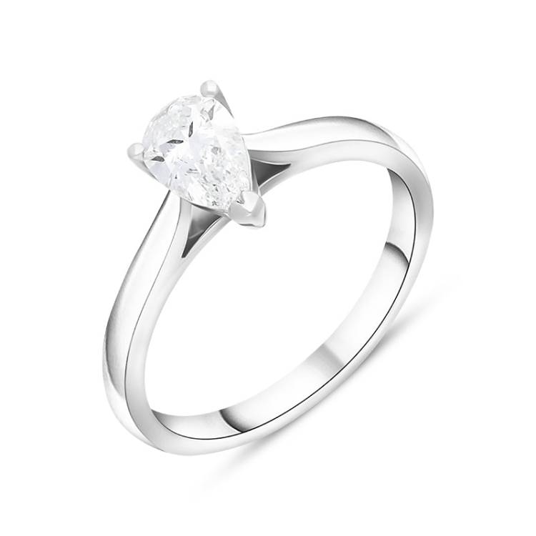 Platinum 0.40ct Diamond Pear Cut Solitaire Ring - Silver