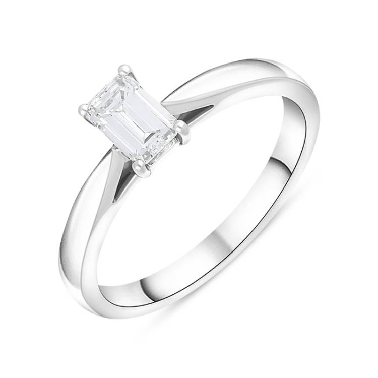Platinum 0.50ct Diamond Emerald Cut Solitaire Ring - Silver