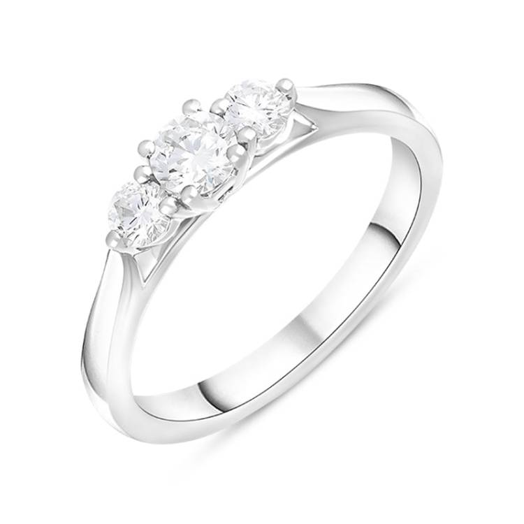 Platinum 0.50ct Diamond Three Stone Ring - Silver