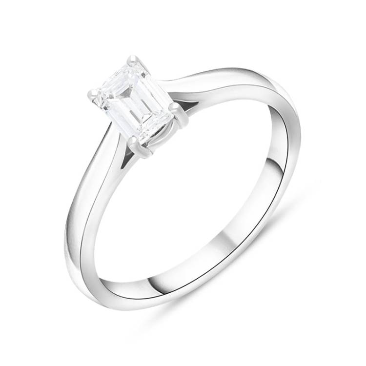 Platinum 0.71ct Diamond Emerald Cut Solitaire Ring - Silver