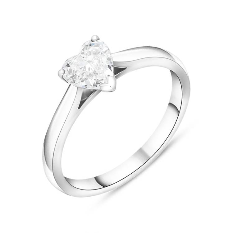 Platinum 0.71ct Diamond Heart Cut Solitaire Ring - Silver