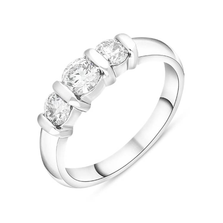Platinum 0.76ct Diamond Bar Set Three Stone Ring - Silver