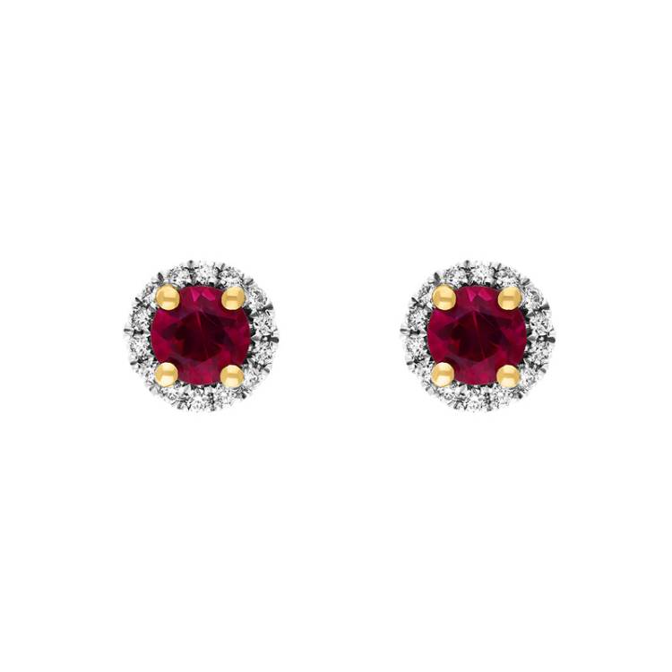 Platinum 0.83ct Ruby Diamond Cluster Round Stud Earrings - Silver