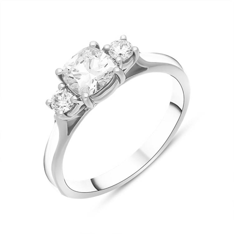 Platinum 0.89ct Diamond Cushion Cut Three Stone Ring - Silver