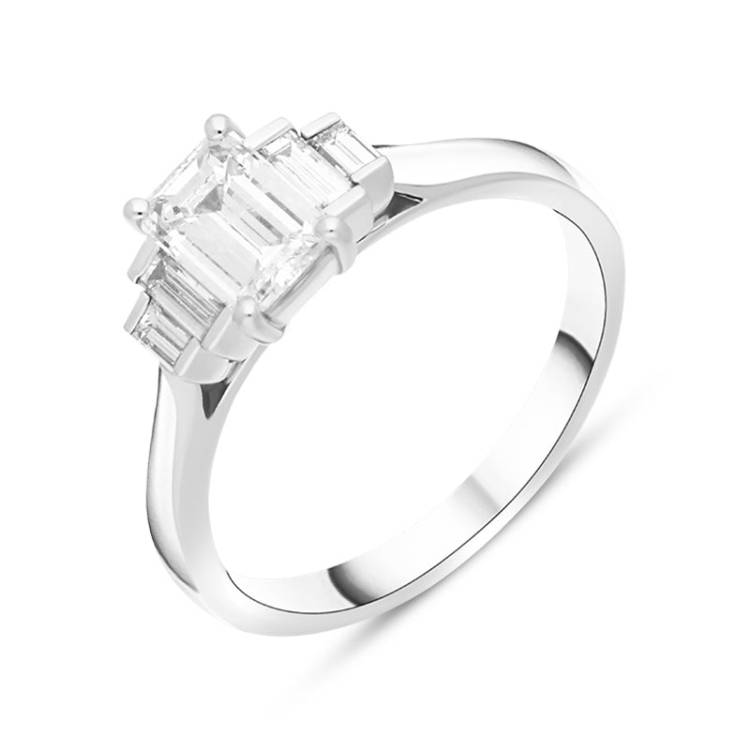 Platinum 1.07ct Diamond Emerald Cut Five Stone Ring - M