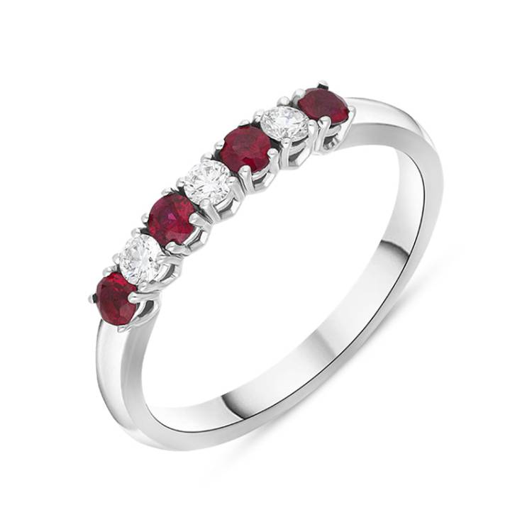 Platinum Ruby Diamond Seven Stone Claw Set Half Eternity Ring - Platinum