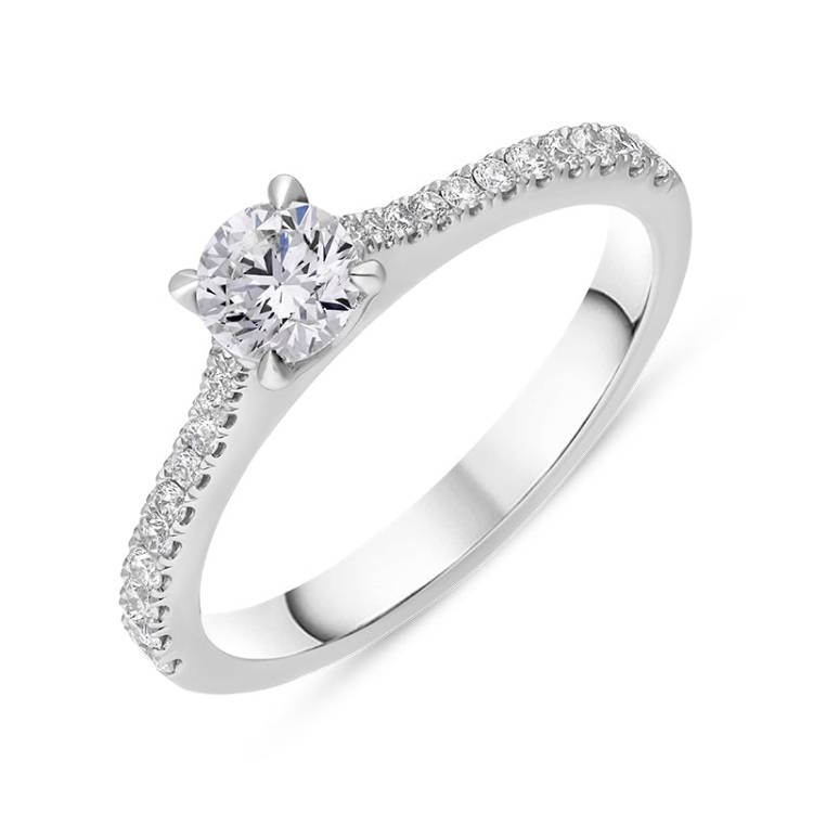 Platinum 0.62ct Diamond Round Brilliant Cut Shoulder Set Solitaire Ring - M