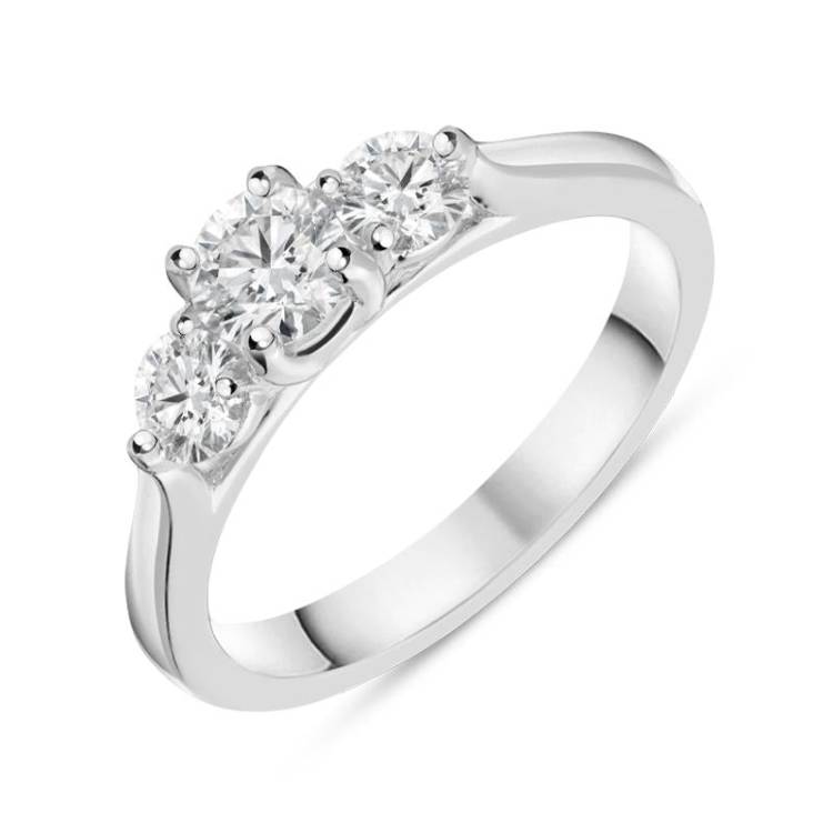 Platinum 0.77ct Diamond Brilliant Cut Trilogy Ring - Option1 Value Platinum