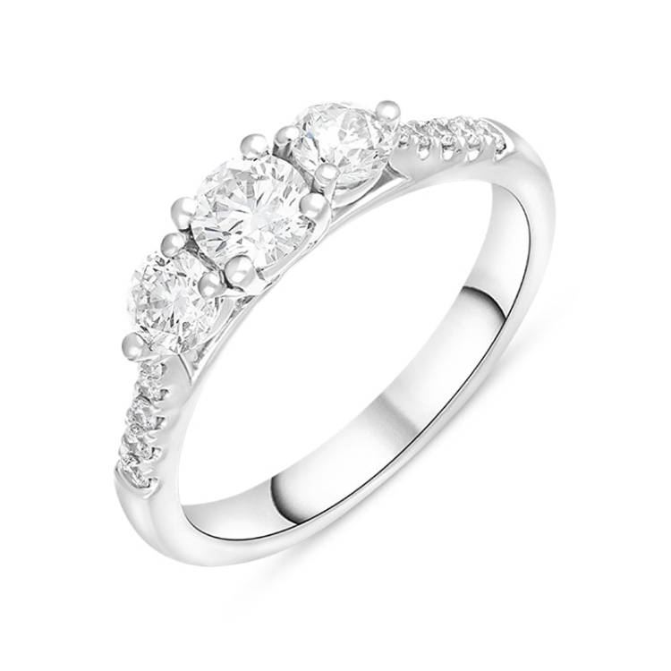 Platinum 0.85ct Diamond Shoulder Set Three Stone Ring - Platinum