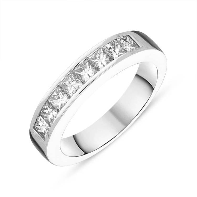 Platinum 0.97ct Diamond Eight Stone Princess Cut Half Eternity Ring D - N