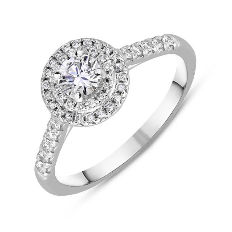 Platinum Diamond Brilliant Round Cut Cluster Shoulder Set Ring - M