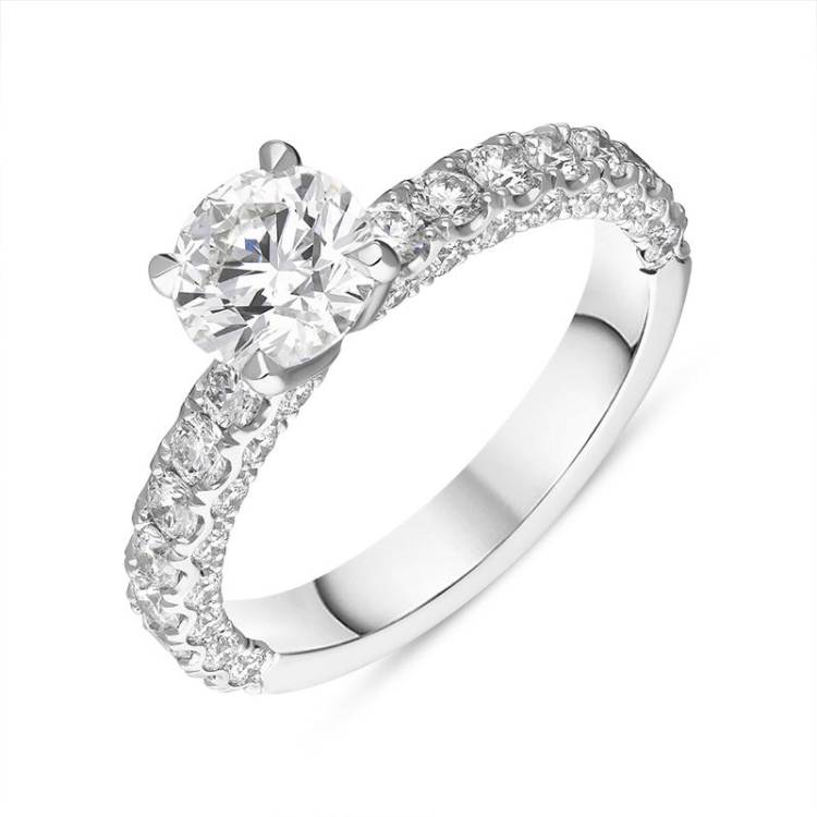Platinum Diamond Certified Solitaire Shoulder Set Ring - M