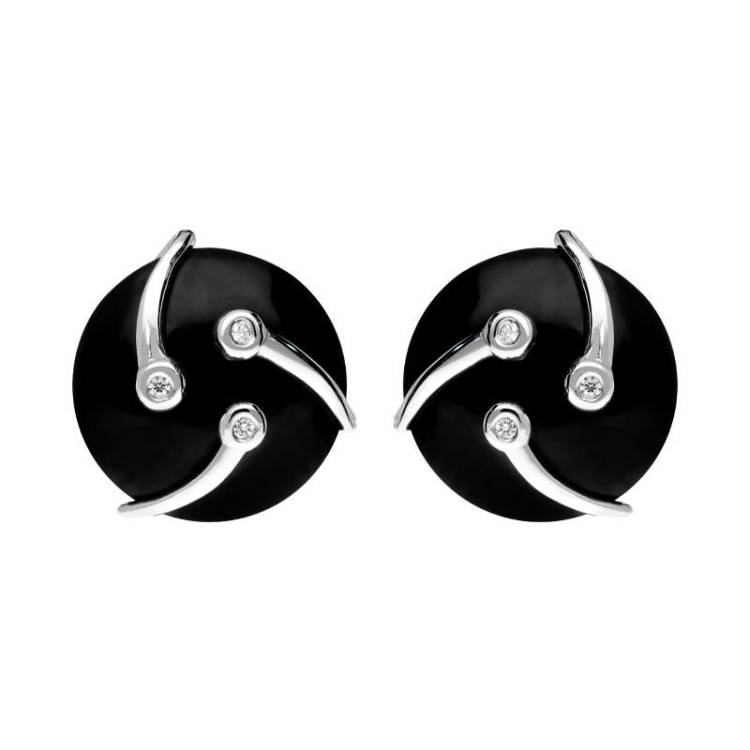 Platinum Diamond and Whitby Jet Shooting Stars Earrings