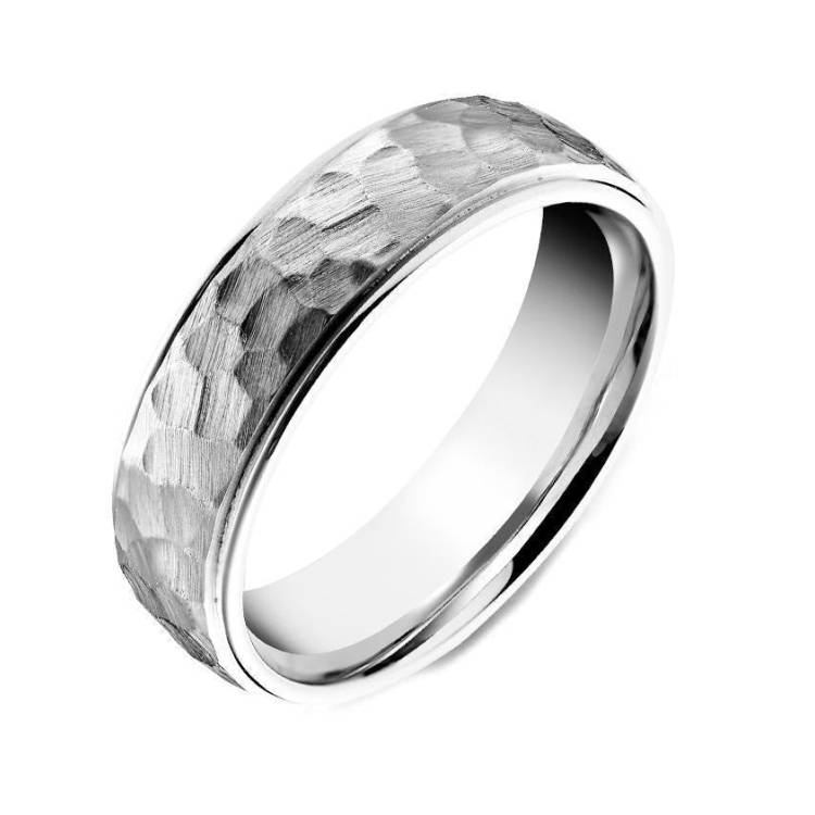 Platinum Satin Hammered 5mm Wedding Band - TITLE platinum