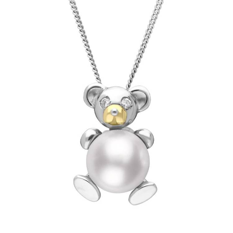 Platinum White Pearl Diamond Mouse Necklace