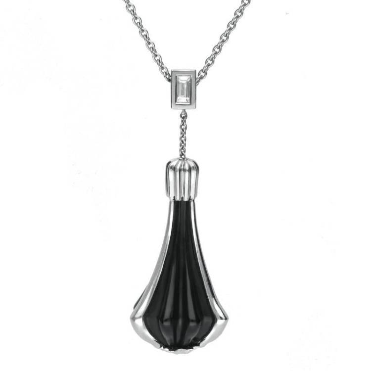 Platinum 0.11ct Diamond Whitby Jet Cabaret Necklace - Platinum