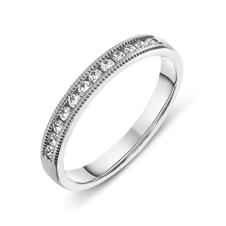 Platinum 0.20ct Diamond Millgrain Edged Half Eternity Ring - Platinum