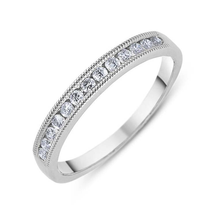 Platinum 0.20ct Diamond Milgrain Edged Wedding Half Eternity Ring - Platinum