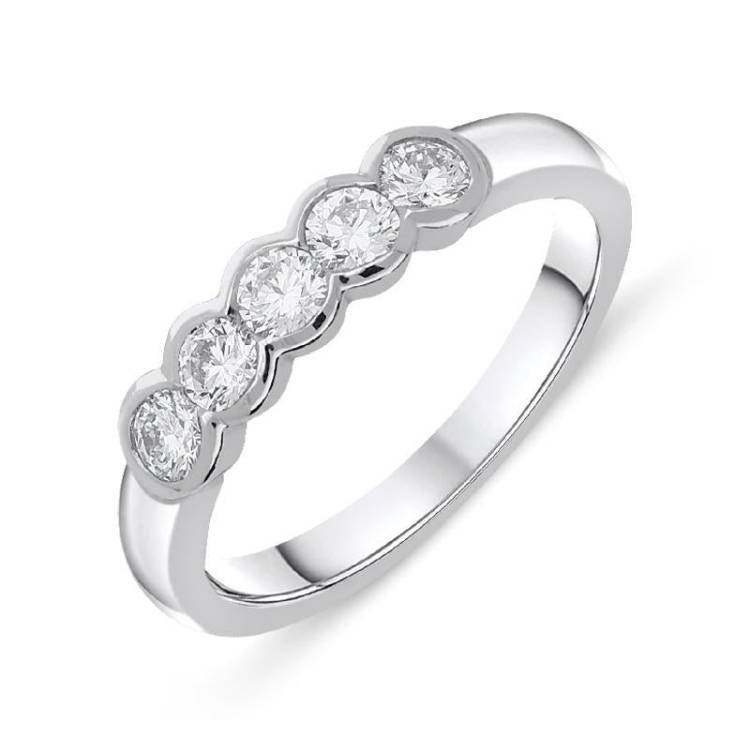 Platinum 0.46ct Diamond Brilliant Cut Bezel Set Wedding Ring - Platinum