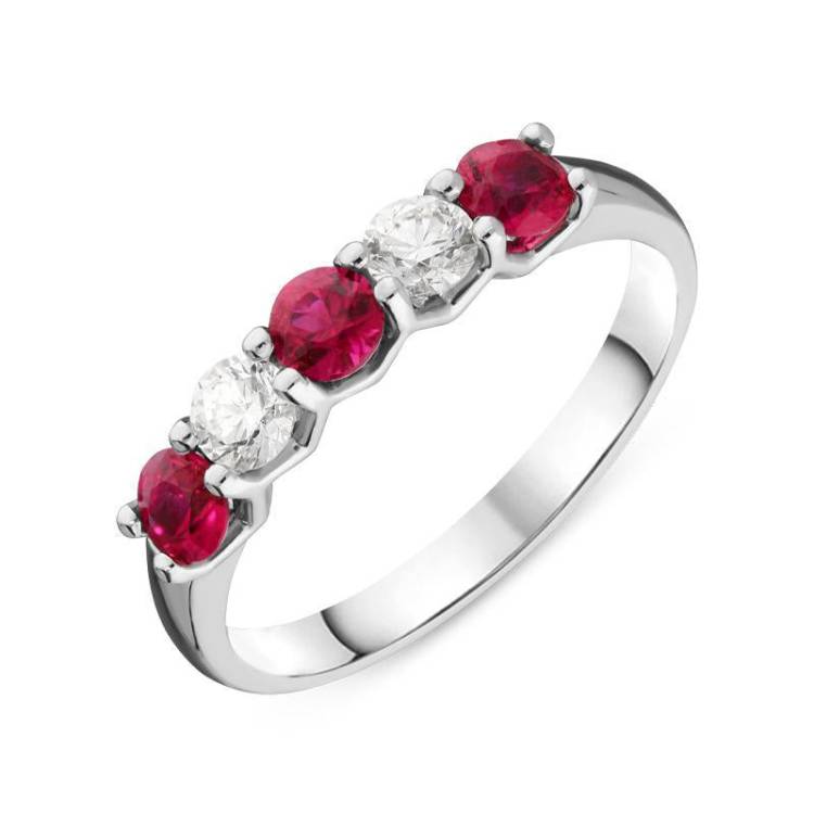 Platinum 0.46ct Ruby Diamond Half Eternity Ring
