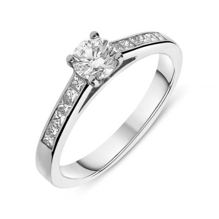 Platinum 0.50ct Diamond Princess Cut Channel Set Solitaire Ring - Option1 Value Platinum