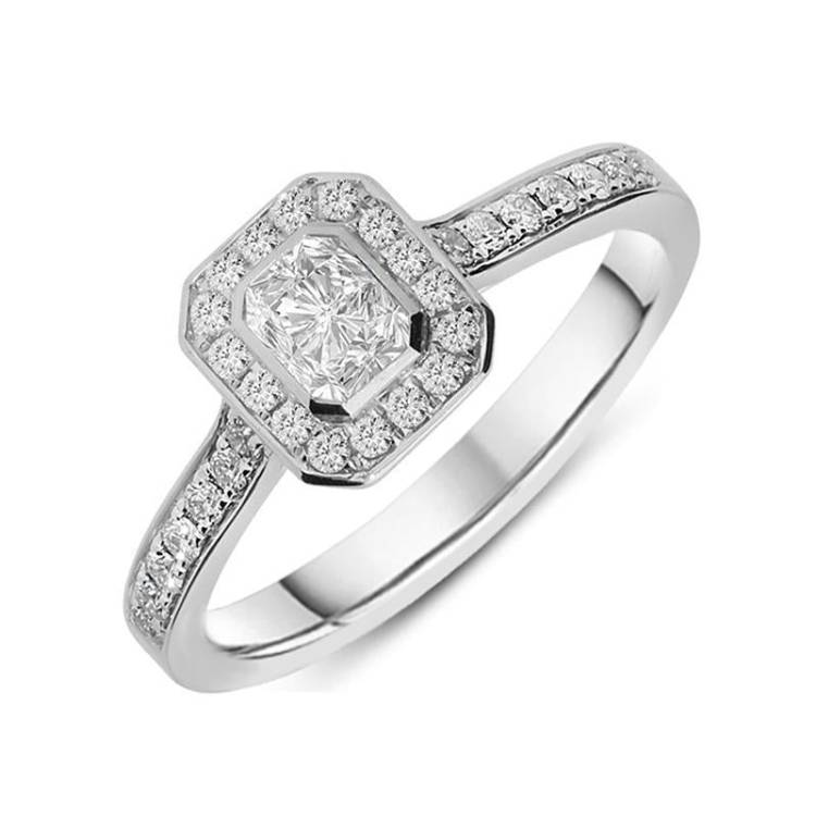 Platinum 0.63ct Diamond Emerald Cut Framed Cluster Ring - Option1 Value Platinum