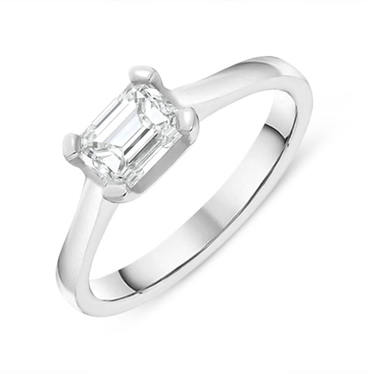 Platinum 0.75ct Diamond Emerald Cut Solitaire Ring D - M