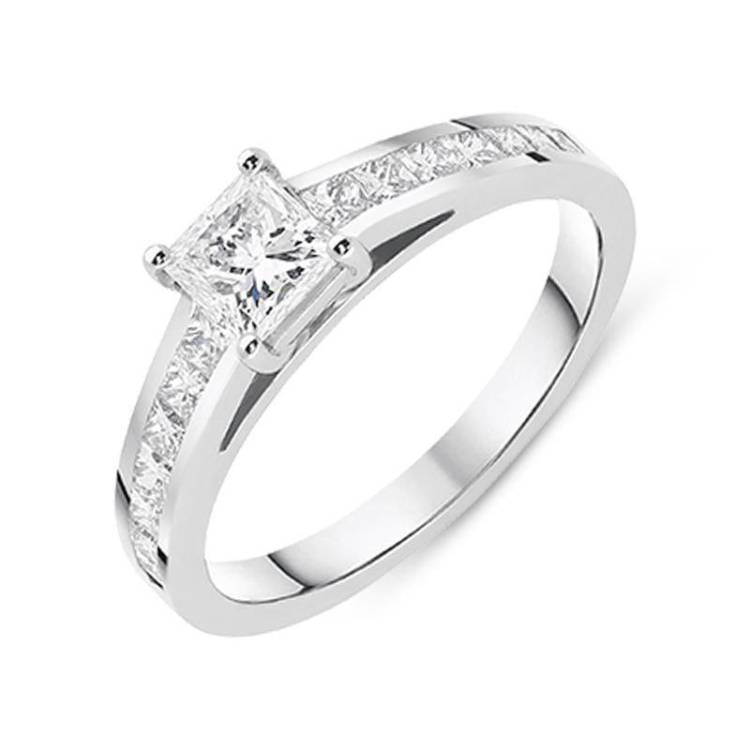Platinum 1.02ct Diamond Princess Cut Shoulder Solitaire Ring - M 1/2