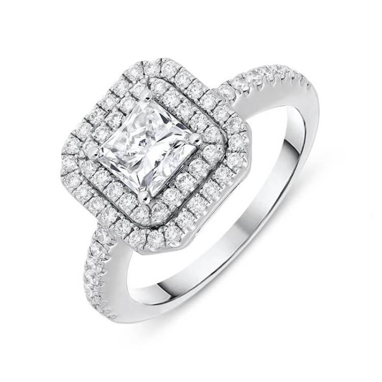 Platinum 1.43ct Diamond Cushion Halo Ring - L