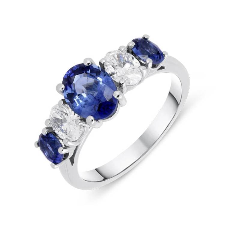 Platinum 1.99ct Sapphire Diamond Oval Five Stone Ring - Platinum