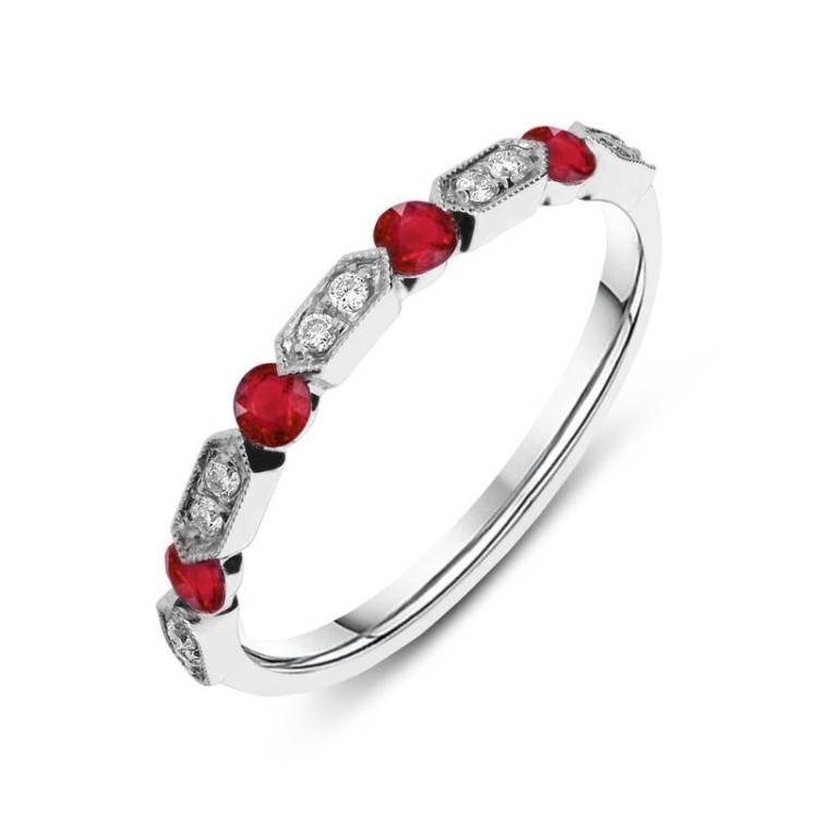 Platinum Diamond 0.30ct Ruby Half Eternity Ring - Platinum