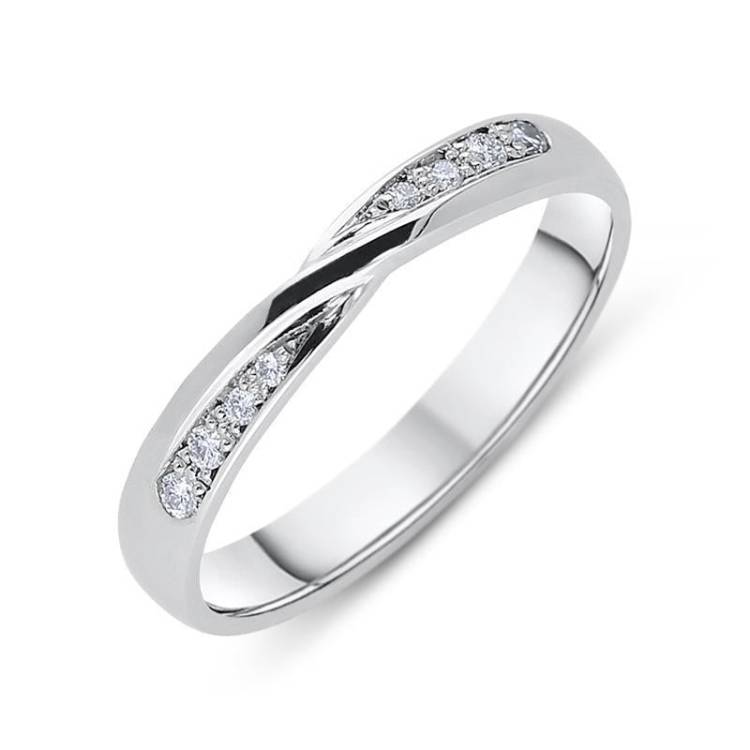Platinum 0.08ct Diamond Brilliant Cut Crossover Wedding Ring - Colour Platinum