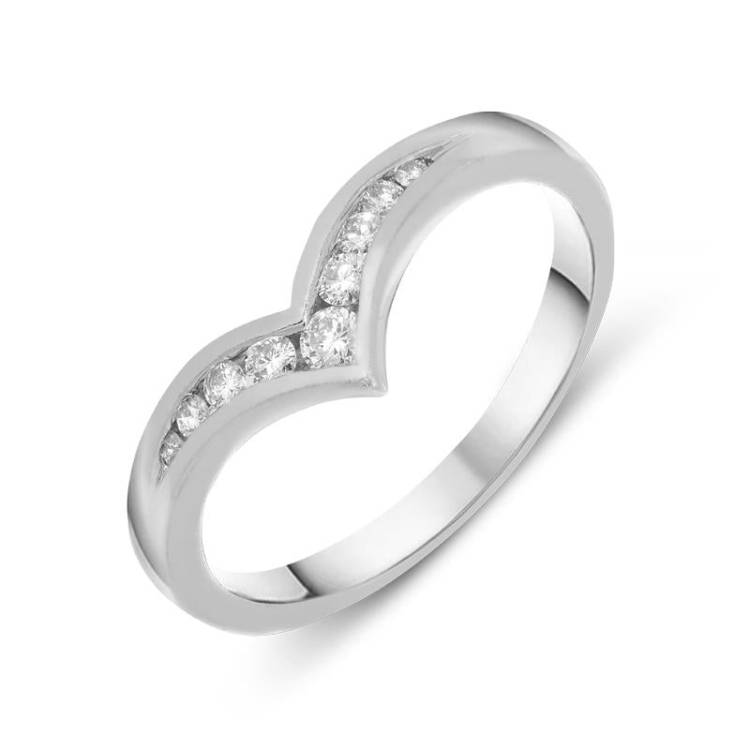 Platinum 0.21ct Diamond Wishbone Graduated Wedding Ring - O