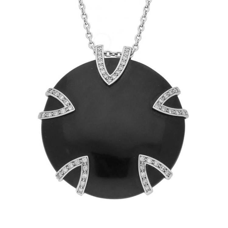 Platinum 0.59ct Diamond and Whitby Jet Five V Disc Large Necklace - Platinum