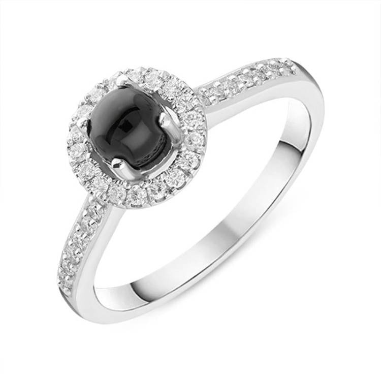 Platinum Whitby Jet 0.21ct Diamond Halo Ring D
