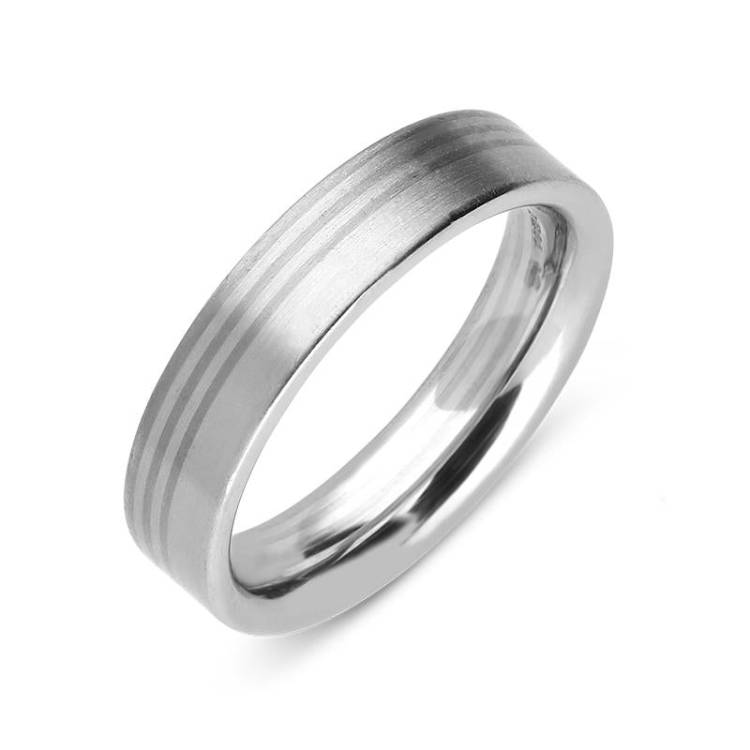 Platinum Three Stripe Engraved Wedding Ring D - T