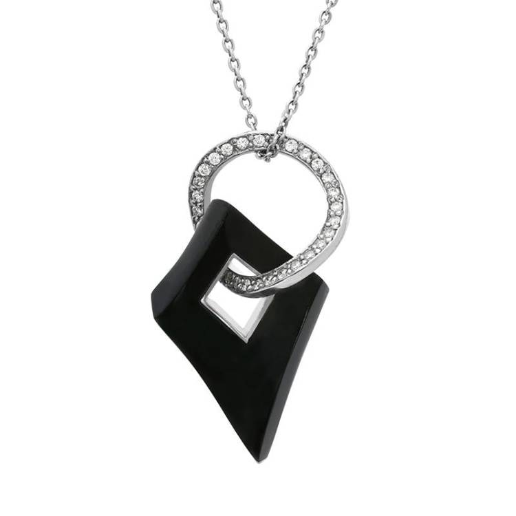 Platinum Whitby Jet 0.60ct Diamond Wavy Open Circle Rhombus Necklace - Platinum