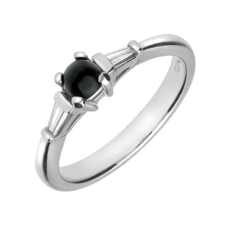 Platinum Whitby Jet 0.16ct Diamond Claw Set Ring