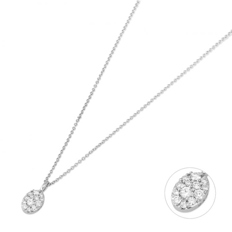 Ponte Vecchio 18ct White Gold 0.14ct Diamond Pave Oval Necklace
