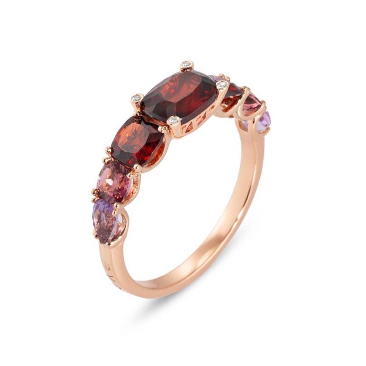 Ponte Vecchio Iris 18ct Rose Gold 2.00ct Garnet Tourmaline Amethyst Diamond Ring - V
