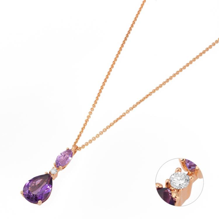 Ponte Vecchio Iris 18ct Rose Gold 2.03ct Amethyst Diamond Necklace
