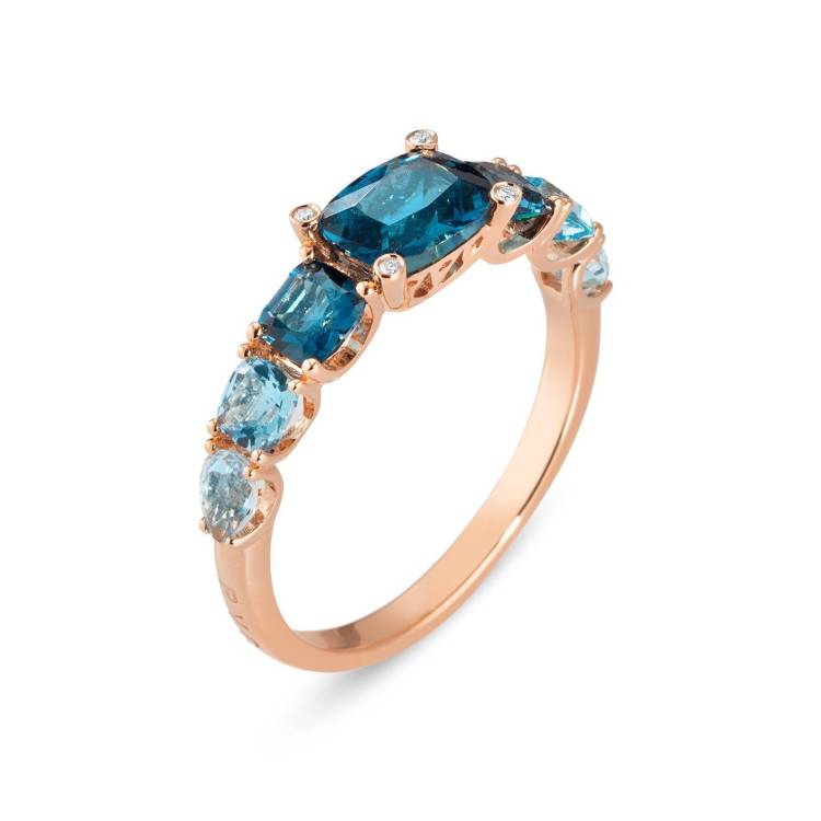 Ponte Vecchio Iris 18ct Rose Gold 2.50ct Blue Topaz Diamond Ring - U